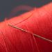 red thread, cotton thread, needle